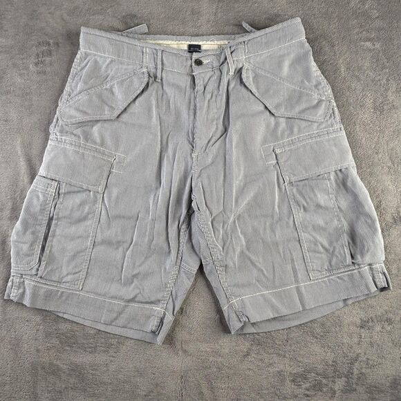Polo Ralph Lauren Shorts Mens 38 Blue White Hickory Stripe Cargo Carpenter Work - Picture 1 of 16